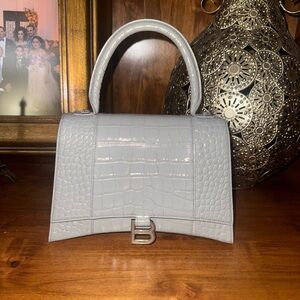 Balenciaga Gray Croc-Embossed Satchel